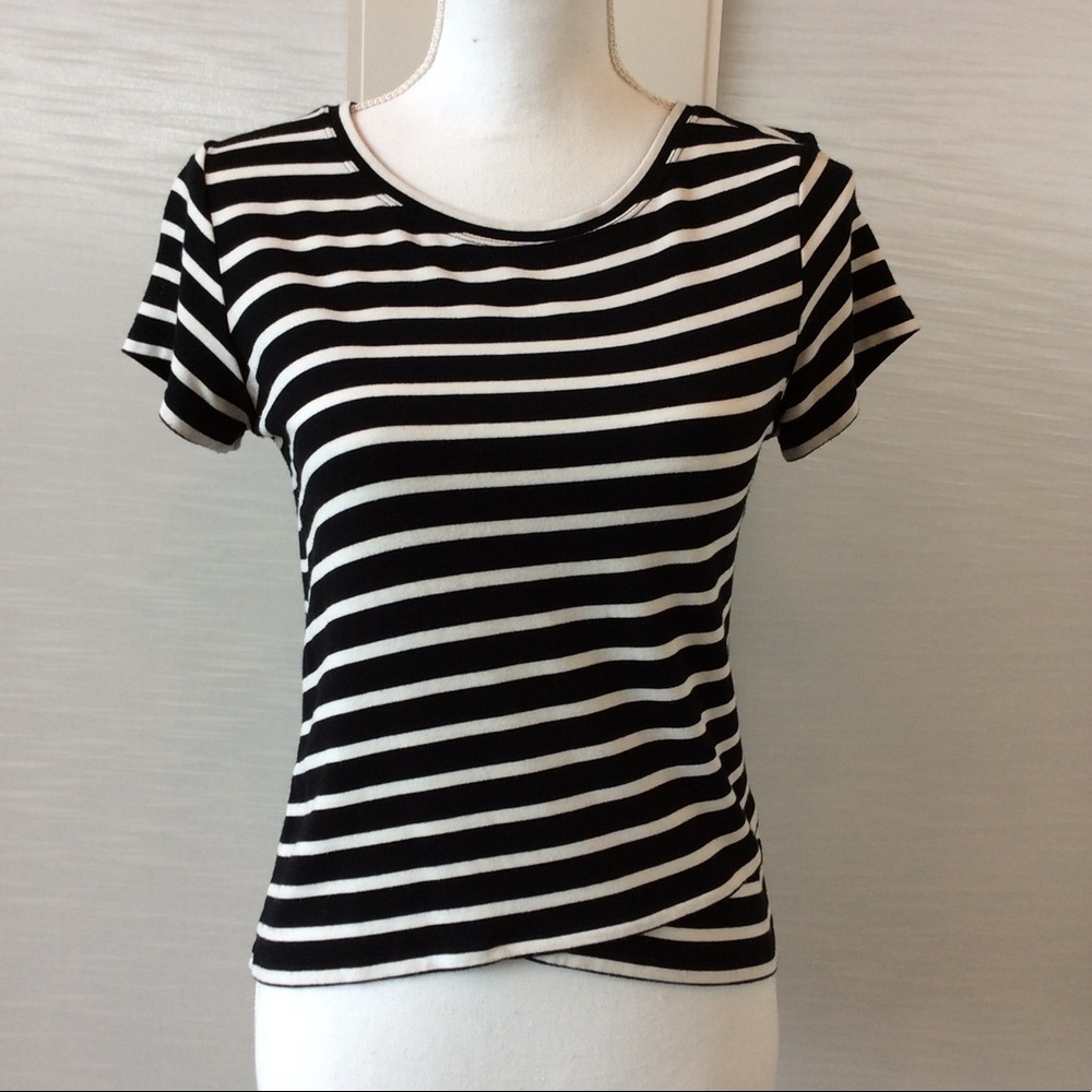 Cabi Black/White Stripe Crop Top